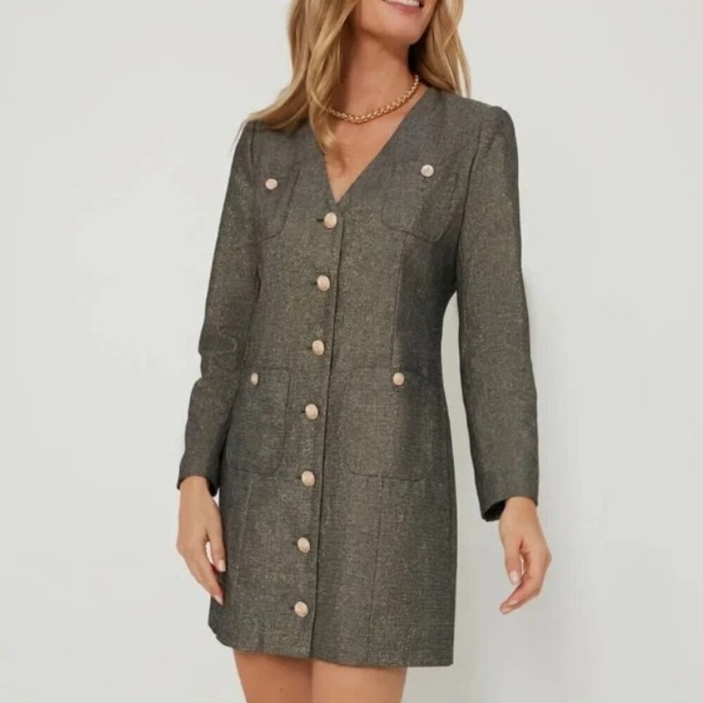 Pomander Place Dress Large Gray Brown Blazer Dress Coventry Metallic Keira
